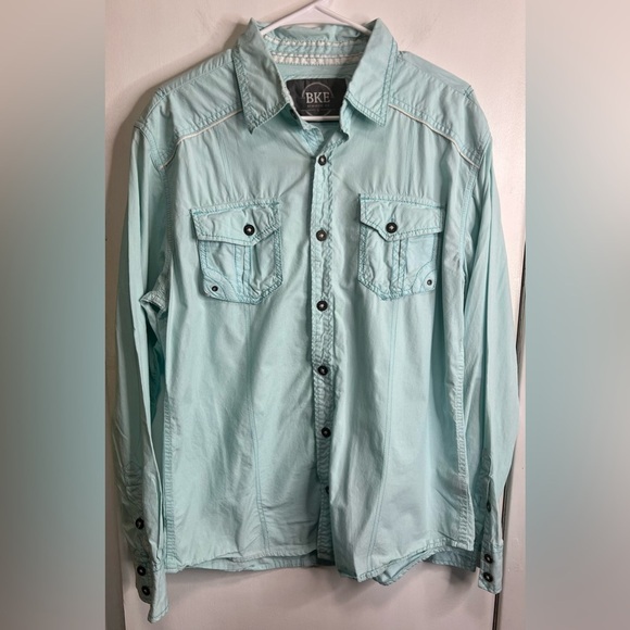 Mens BKE Buckle Button Down Casual Shirt Long-Sleeve Blue - Picture 1 of 3